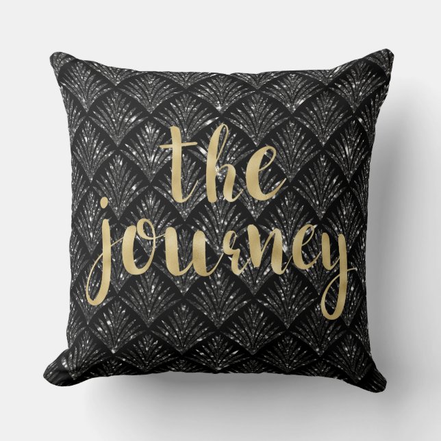 The Journey Black Glitter Reversible Pillow (Front)