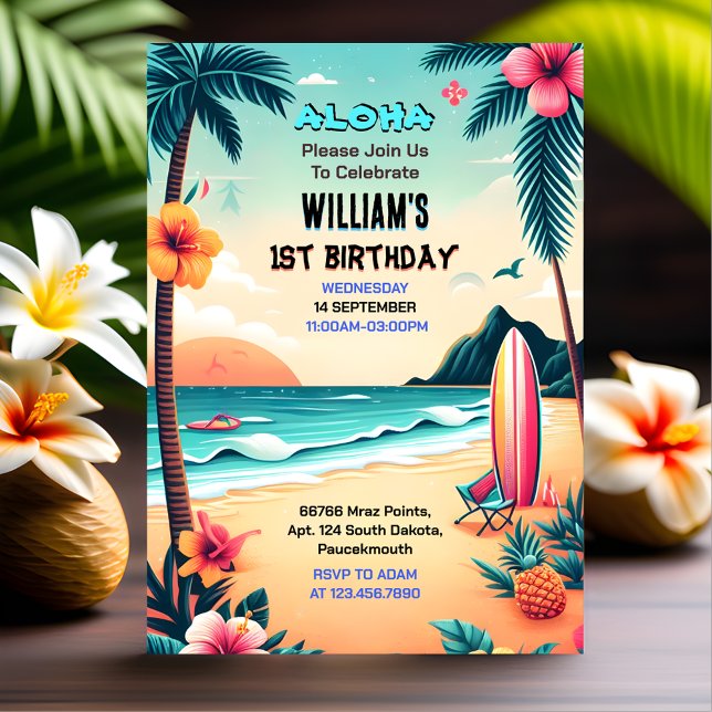 The Joy hula Luau Surf Aloha Hawaiian 1st Birthday Invitation (Creator Uploaded)