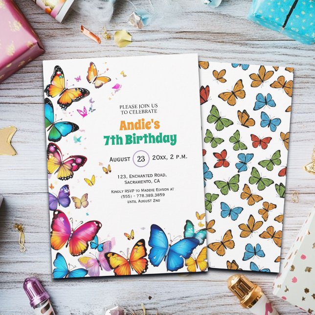 The Joy of Butterflies 7th Birthday Invitation (Creator Uploaded)