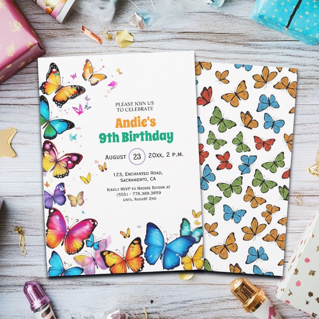 The Joy of Butterflies 9th Birthday Invitation (Creator Uploaded)