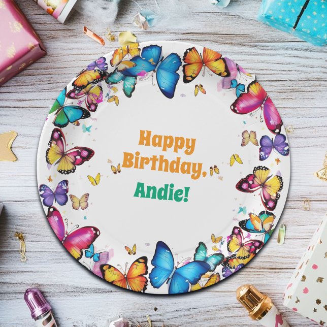 The Joy of Butterflies Birthday Party Paper Plate (Creator Uploaded)