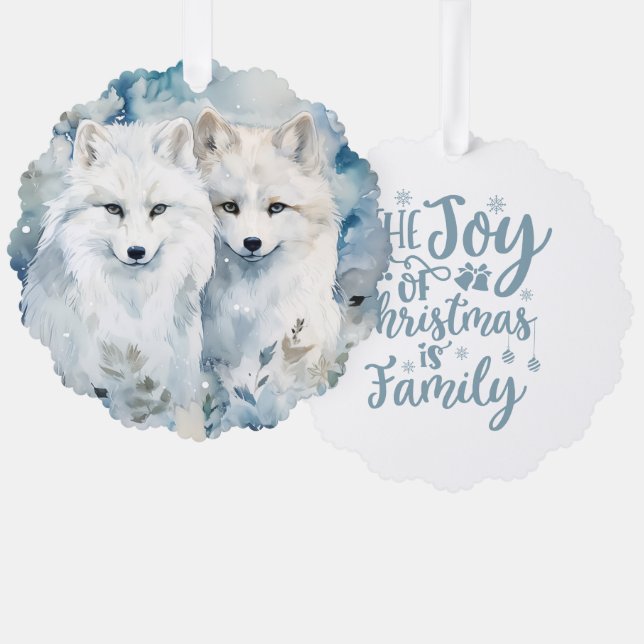 The Joy of Christmas Is Family Arctic Foxes Tree Decoration Card (Front/Back)