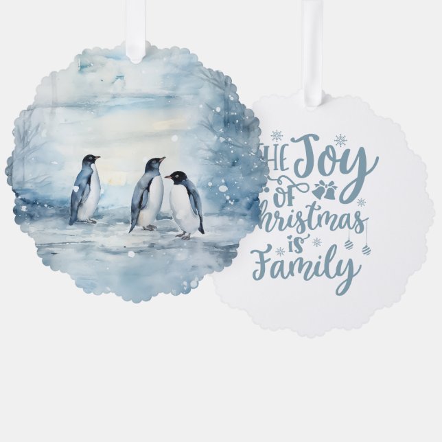 The Joy of Christmas Is Family Penguin Family Tree Decoration Card (Front/Back)
