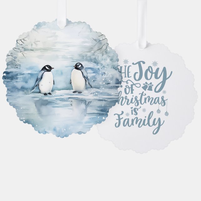 The Joy of Christmas Is Family Penguins Tree Decoration Card (Front/Back)