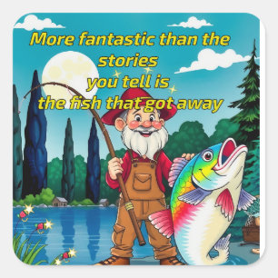 The Joy of Fishing: A Gnome's Big Catch Square Sticker