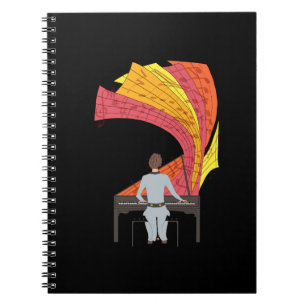 The joy of playing piano illustration (black) notebook