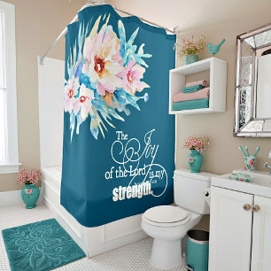 The Joy of the Lord floral Shower Curtain