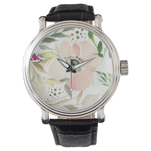 The Joy of White | Watercolor Floral Pattern Watch (Front)