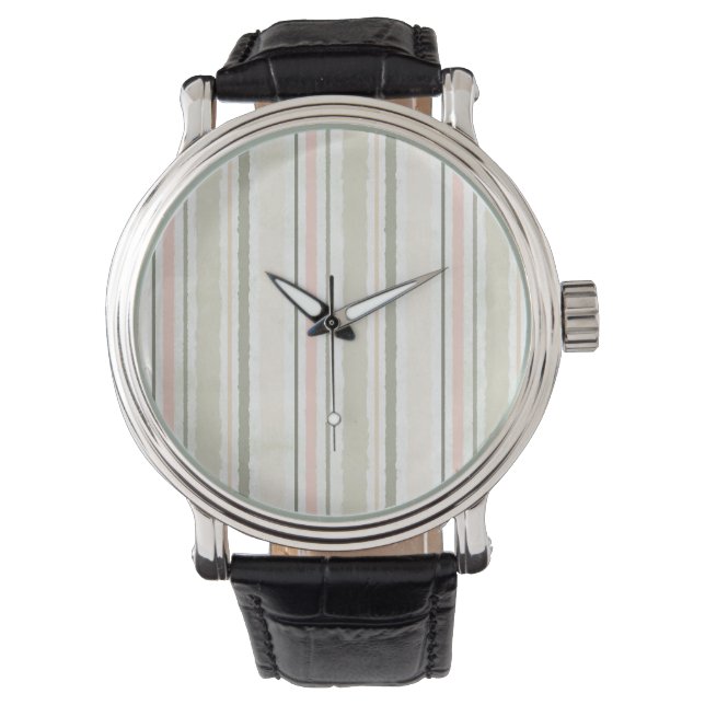 The Joy of White | Watercolor Stripes Pattern Watch (Front)