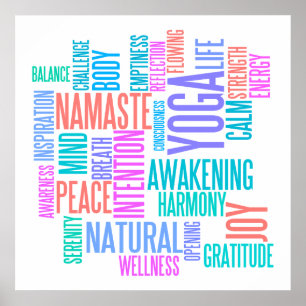 The Joy of Yoga Elegant Pastel Coloured Word Cloud Poster