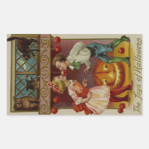The Joys of Halloween Apple Bobbing Couple Vintage Rectangular Sticker