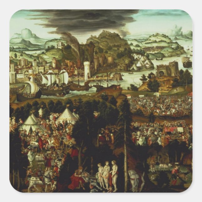 The Judgement of Paris and the Trojan War, 1540 Square Sticker (Front)