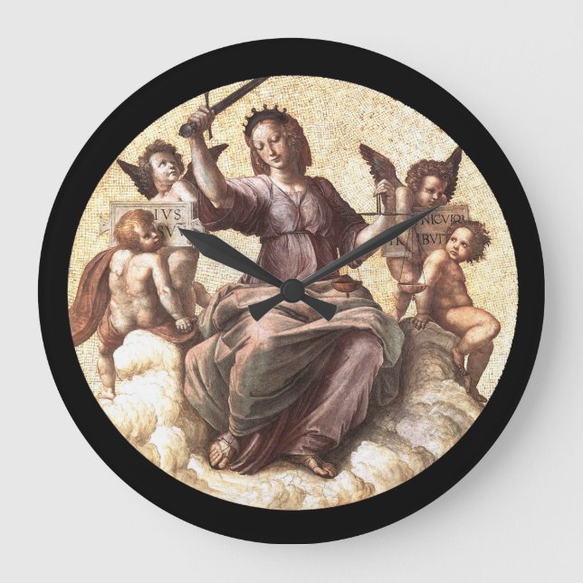 THE JUSTICE Allegory Fresco by Raffaello Sanzio Large Clock (Front)