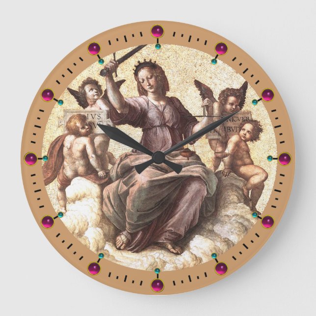 THE JUSTICE Allegory Fresco by Raffaello Sanzio Large Clock (Front)