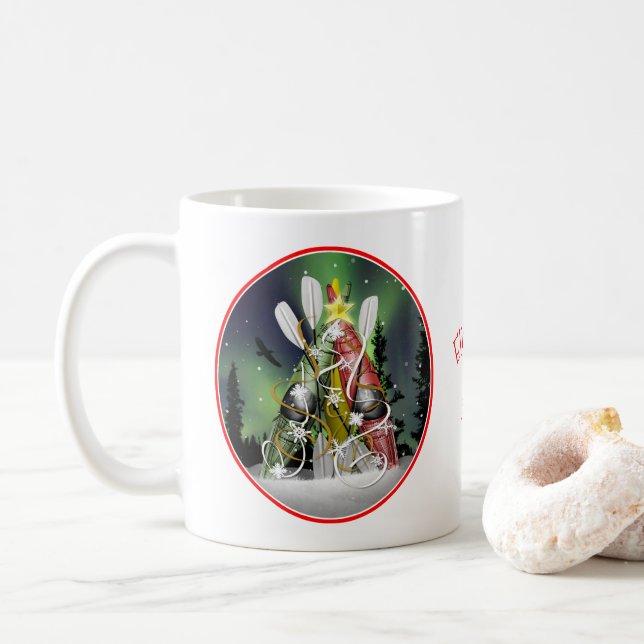 The Kayak Christmas Tree Aurora Borealis Coffee Mug (With Donut)