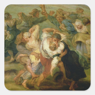The Kermesse, detail of peasants dancing, c.1635-3 Square Sticker