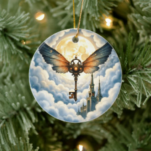 The Key of Eternity – Steampunk Wings Ceramic Tree Decoration