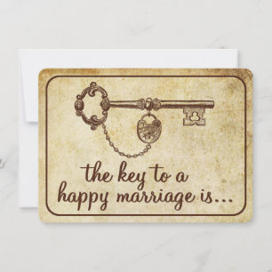 The Key To A Happy Marriage Is... Vintage Wedding Advice Card