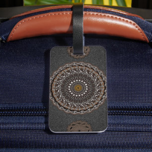 The khaki crocodylus porosus mandala art luggage tag