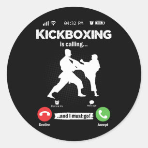 The Kickboxing Is Calling Retro Martial Arts Men K Classic Round Sticker