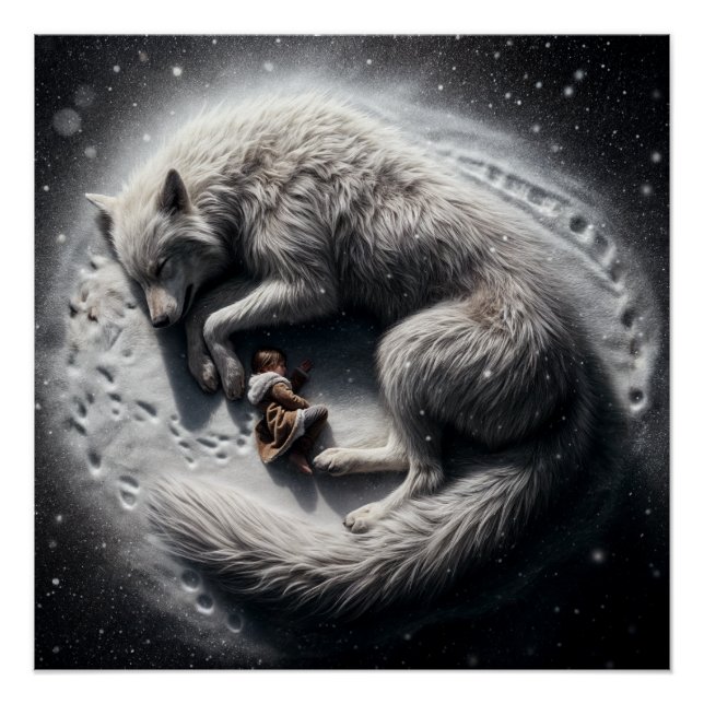 The Kid & Wolves: a fantasy art Glossy Poster (Front)