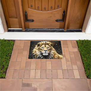The King: Majestic Gold And Gray Male Lion, Doormat