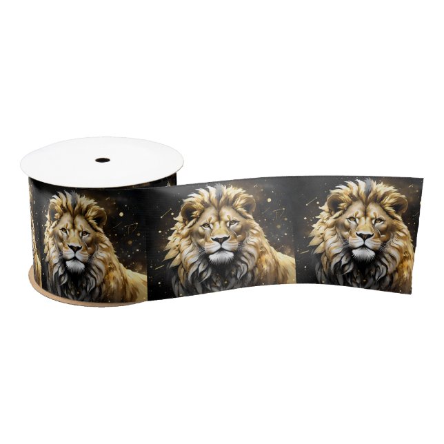 The King: Majestic Gold And Gray Male Lion, Satin Ribbon (Spool)