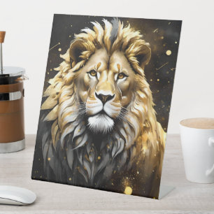 The King: Majestic Gold And Grey Male Lion, Pedestal Sign