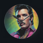 The King of Pop Art Round Clock<br><div class="desc">Rock around the clock with the King of Rock 'n' Roll! This vibrant Elvis wall clock is the perfect addition to any music lover's home or office.</div>