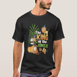 The king of the jungle is 4 Birthday Zoo Animal ki T-Shirt