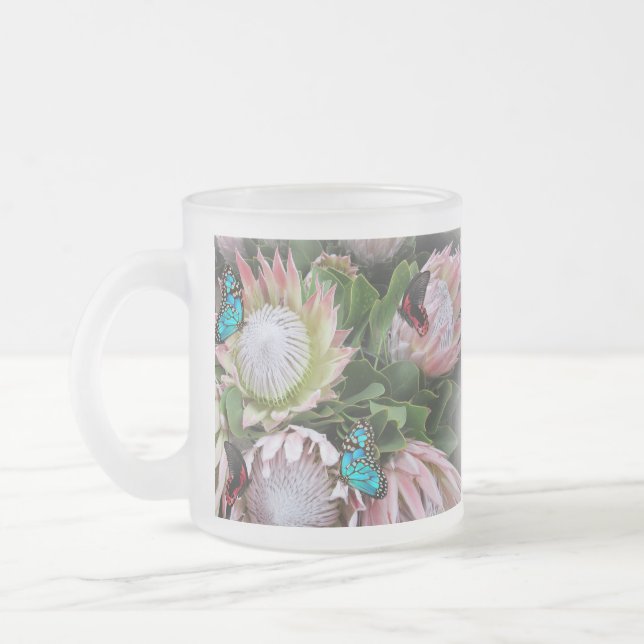 The King Protea Frosted Glass Coffee Mug (Left)