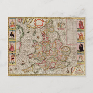 The Kingdome of England, engraved by Jodocus Postcard