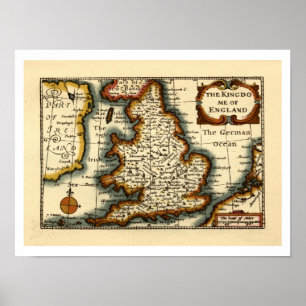 The Kingdome of England Old Antiquarian Atlas Map Poster