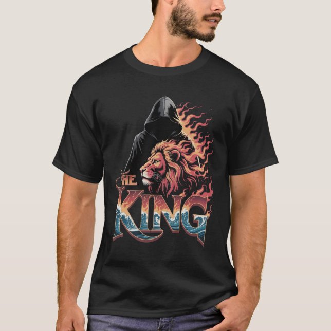 The King's Fire: Hooded Guardian and Flaming Lion  T-Shirt (Front)