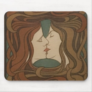 The Kiss 1898, woman - Art Nouveau - Illustration Mouse Mat