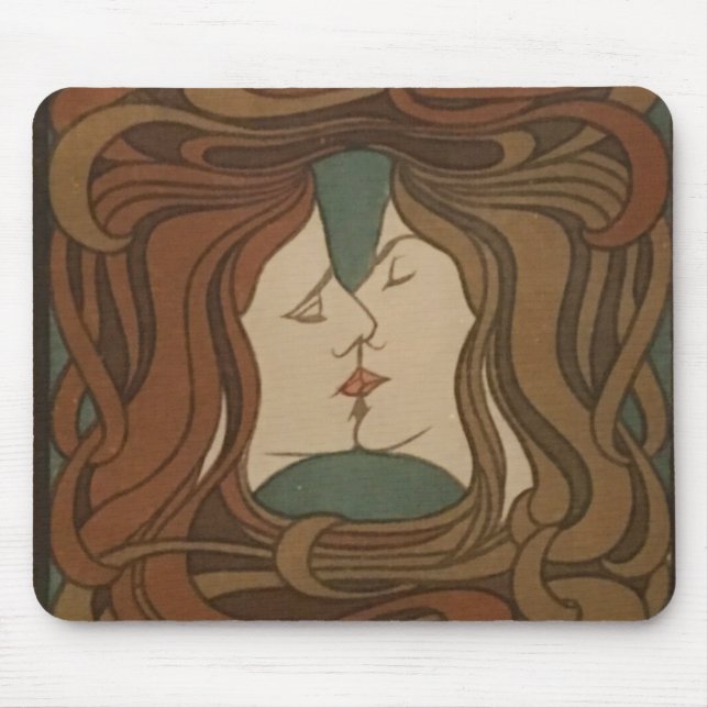 The Kiss 1898, woman - Art Nouveau - Illustration Mouse Mat (Front)