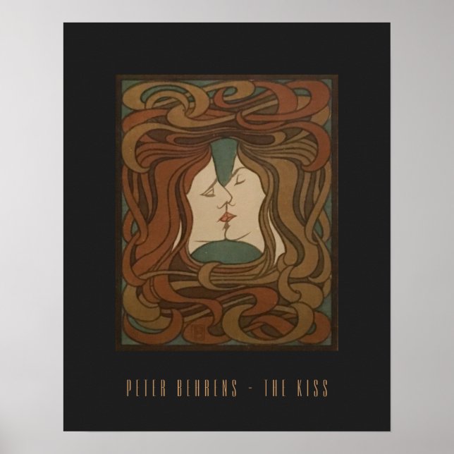 The Kiss 1898, woman - Art Nouveau - Illustration Poster (Front)
