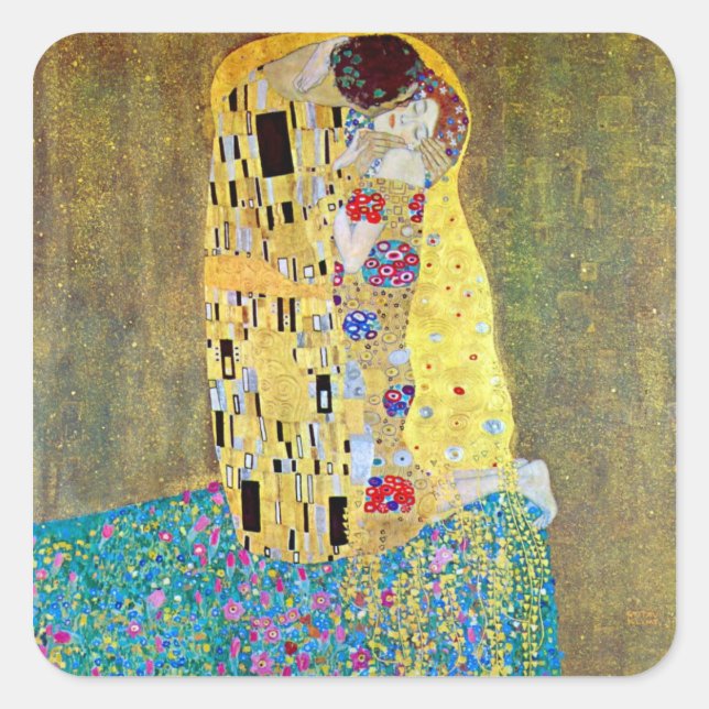 The Kiss 2 by Gustav Klimt Square Sticker (Front)