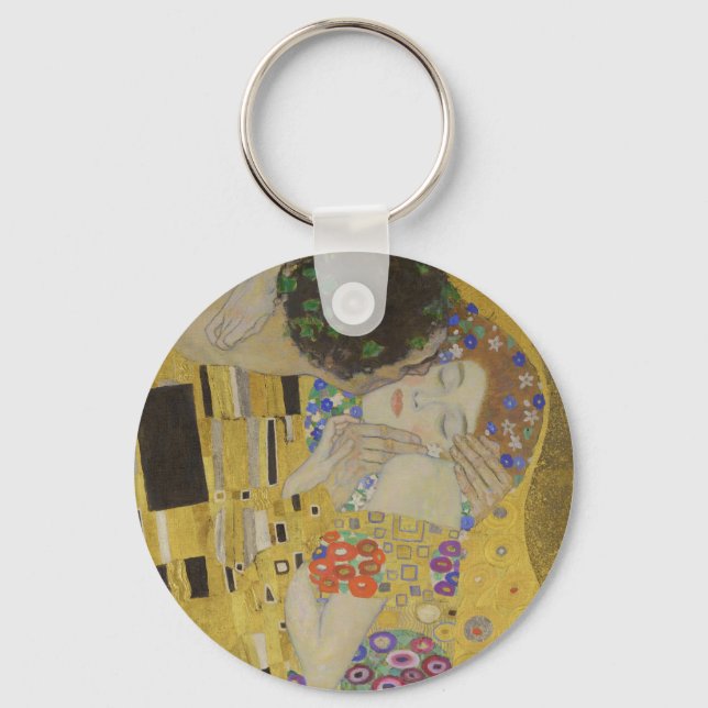 The Kiss, Art Nouveau Oil Painting, Gustav Klimt Key Ring (Front)