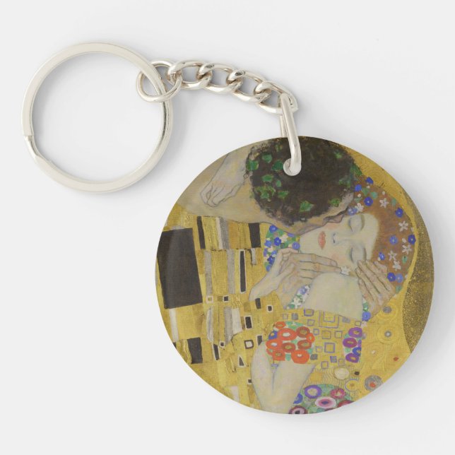 The Kiss, Art Nouveau Oil Painting, Gustav Klimt Key Ring (Front)
