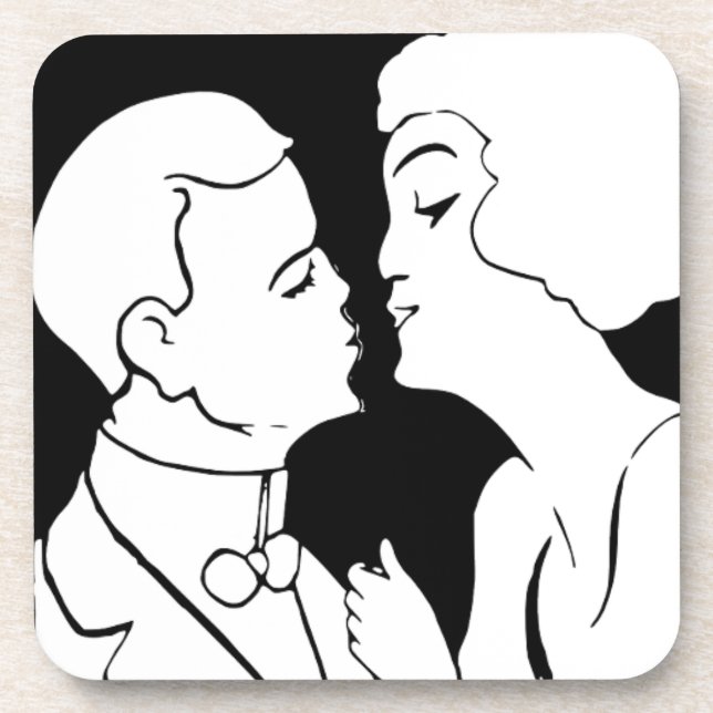 The Kiss black and white monochrome art deco retro Coaster (Front)