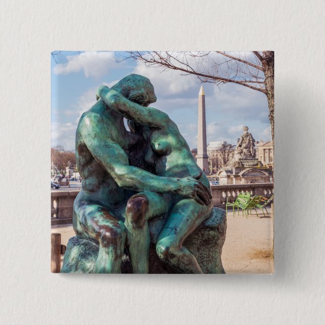The Kiss by Auguste Rodin at the Tuileries, Paris 15 Cm Square Badge (Front)