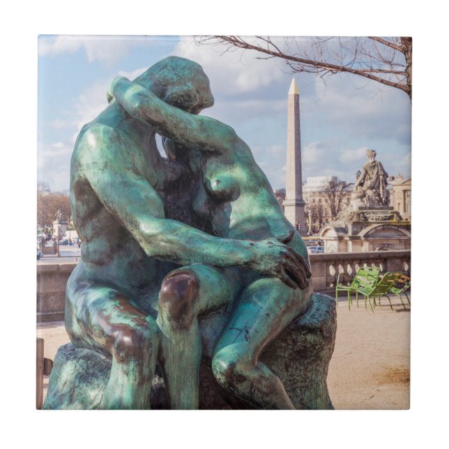 The Kiss by Auguste Rodin at the Tuileries, Paris Tile (Front)