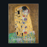 The Kiss by Gustav Klimt Postcard<br><div class="desc">The Kiss by Gustav Klimt The Kiss is an oil-on-canvas painting with added gold leaf, silver and platinum. by the Austrian Symbolist painter Gustav Klimt. It was painted at some point in 1907 and 1908, during the height of what scholars call his "Golden Period". Featuring shimmering gold tones, stylized forms,...</div>