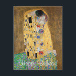 The Kiss by Gustav Klimt Postcard<br><div class="desc">The Kiss by Gustav Klimt The Kiss is an oil-on-canvas painting with added gold leaf, silver and platinum. by the Austrian Symbolist painter Gustav Klimt. It was painted at some point in 1907 and 1908, during the height of what scholars call his "Golden Period". Featuring shimmering gold tones, stylized forms,...</div>