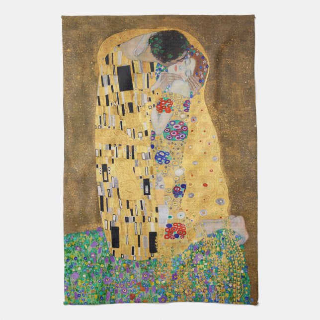 The Kiss by Gustav Klimt Tea Towel (Vertical)
