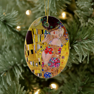 The Kiss by Gustav Klimt, Vintage Art Nouveau Ceramic Tree Decoration