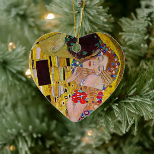 The Kiss by Gustav Klimt, Vintage Art Nouveau Ceramic Tree Decoration