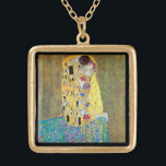 The Kiss by Gustav Klimt, Vintage Art Nouveau Gold Plated Necklace<br><div class="desc">The Kiss (Der Kuss) (1907/08) by Gustav Klimt is probably his most famous work. Klimt began work on it in 1907 and it is the highpoint of his so-called 'Golden Period'. The Kiss is a vintage Victorian Era Symbolism fine art love and romance painting featuring a romantic couple in various...</div>