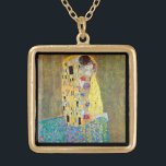 The Kiss by Gustav Klimt, Vintage Art Nouveau Gold Plated Necklace<br><div class="desc">The Kiss (Der Kuss) (1907/08) by Gustav Klimt is probably his most famous work. Klimt began work on it in 1907 and it is the highpoint of his so-called 'Golden Period'. The Kiss is a vintage Victorian Era Symbolism fine art love and romance painting featuring a romantic couple in various...</div>